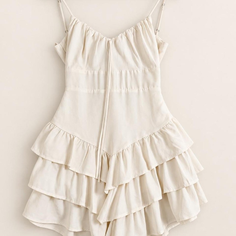 One Clothing Ivory Ruffle Mini Dress Cottagecore Coquette Tie Back Cream Small